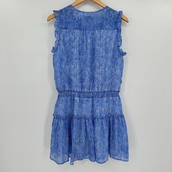 Pinch Blue Alys Wavy Tiered Lined Sleeveless Fit Flare Striped Medium Mini Dress - Picture 7 of 8